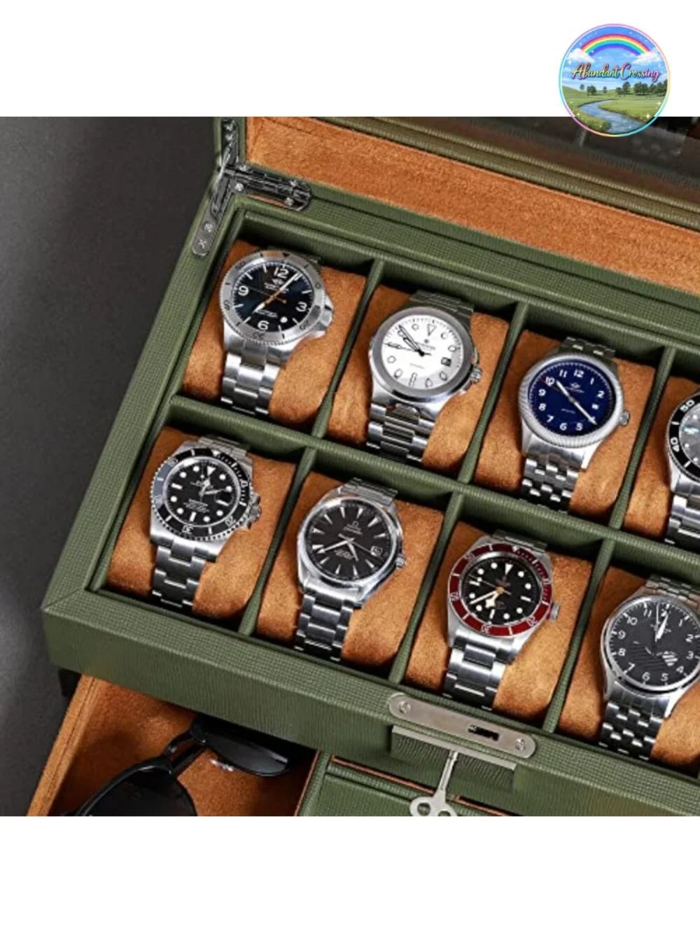 10-Slot Leather Watch Box with Valet Drawer, Lockable Jewelry Organizer
